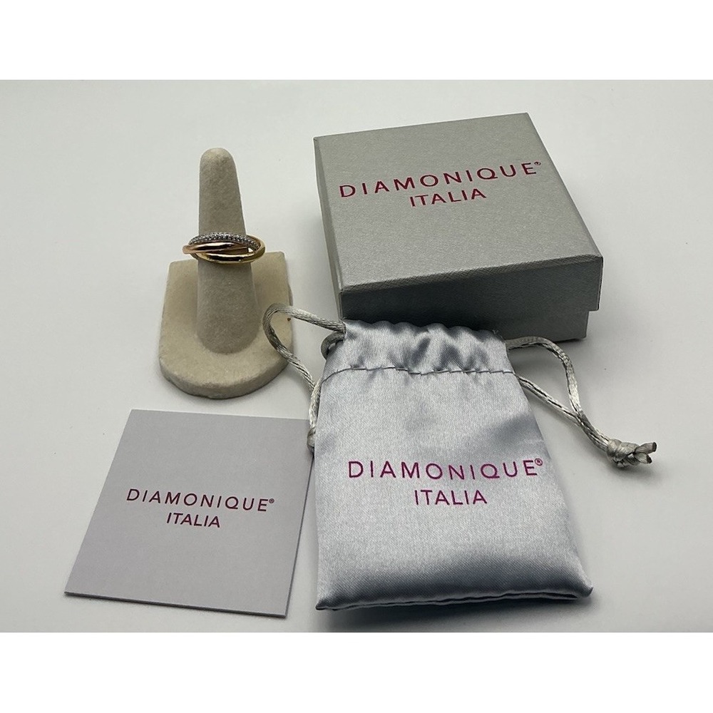 Diamonique Italia J448957 Tri-Color CZ Interlocking Ring Sterling Silver Sz 7